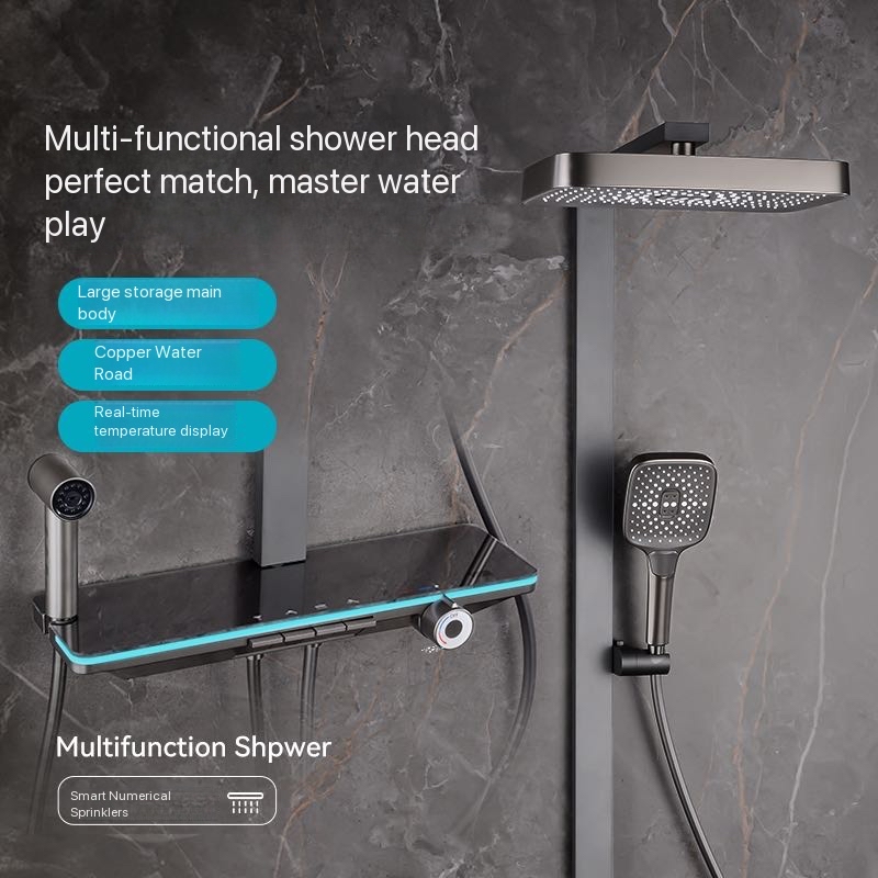 Home Office Bathroom - Graues Klaviertasten-Ambientelicht Badezimmer-Duschset Digitales Display Duschsystem
