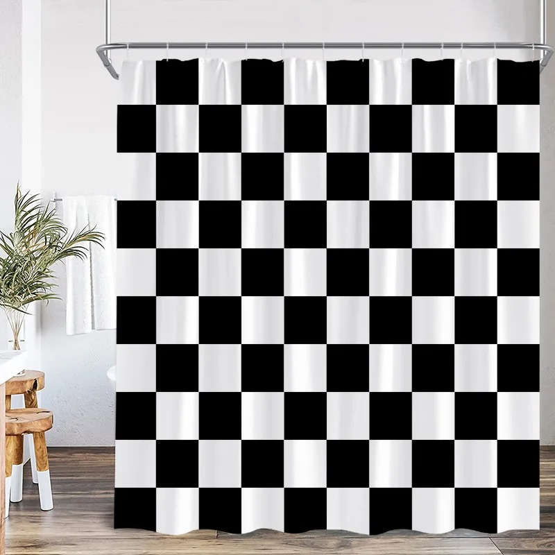 Shower Curtain Liner - Schwarz-weiß karierter Duschvorhang, modisch, geometrisch, nordisch,