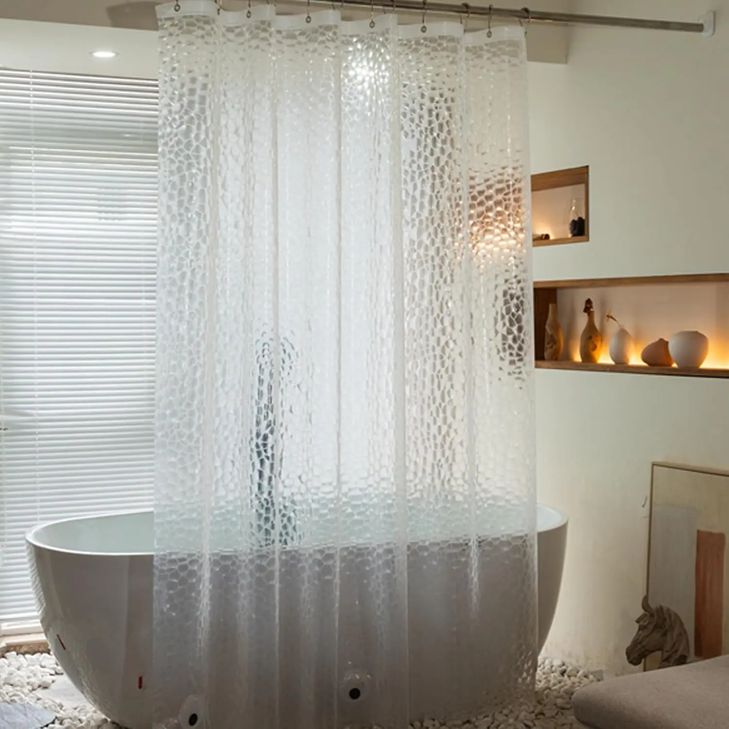 Shower Curtain Liner - 3D-Wasserwürfel-Duschvorhang, transparenter PEVA-Duschvorhang mit unteren Magneten,