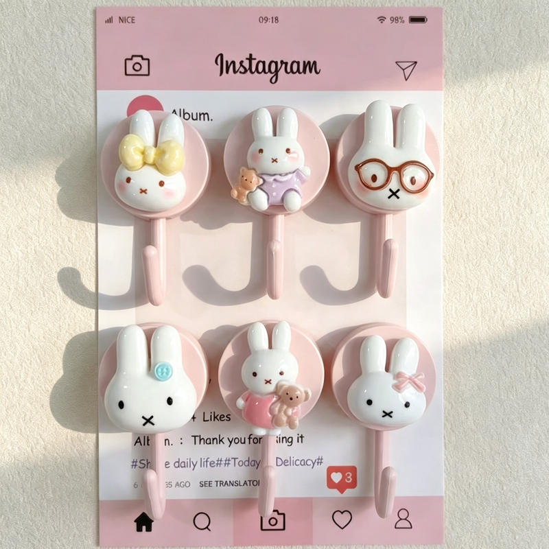 Home Edit Bathroom Organizer - Niedlicher Miffy Selbstklebender Haken Ohne Bohren