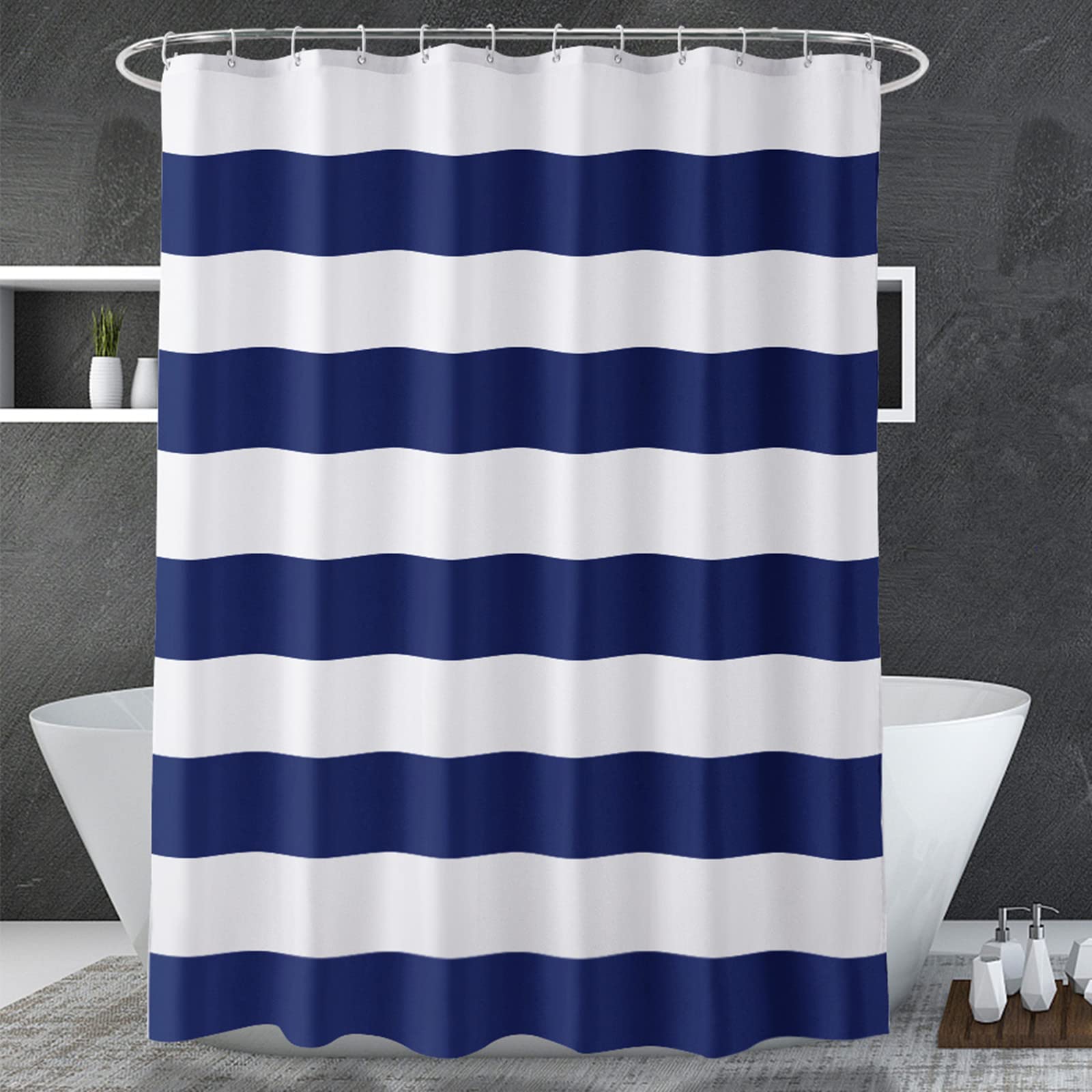 Shower Curtain Liner - Marineblauer Duschvorhang mit Streifen, blau und