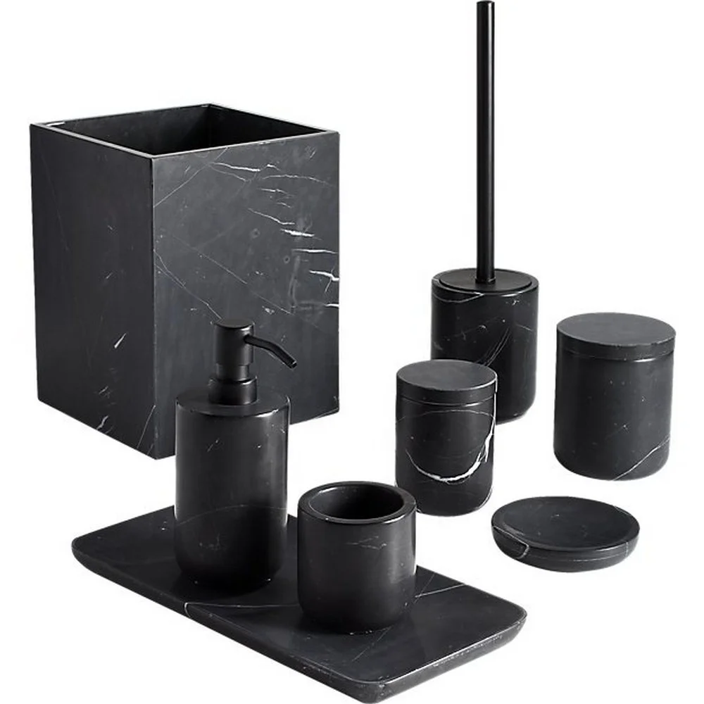 Home Goods Bathroom Accessories - Luxuriöses Badezimmer-Zubehör-Set aus Naturmarmor in Grau-Schwarz