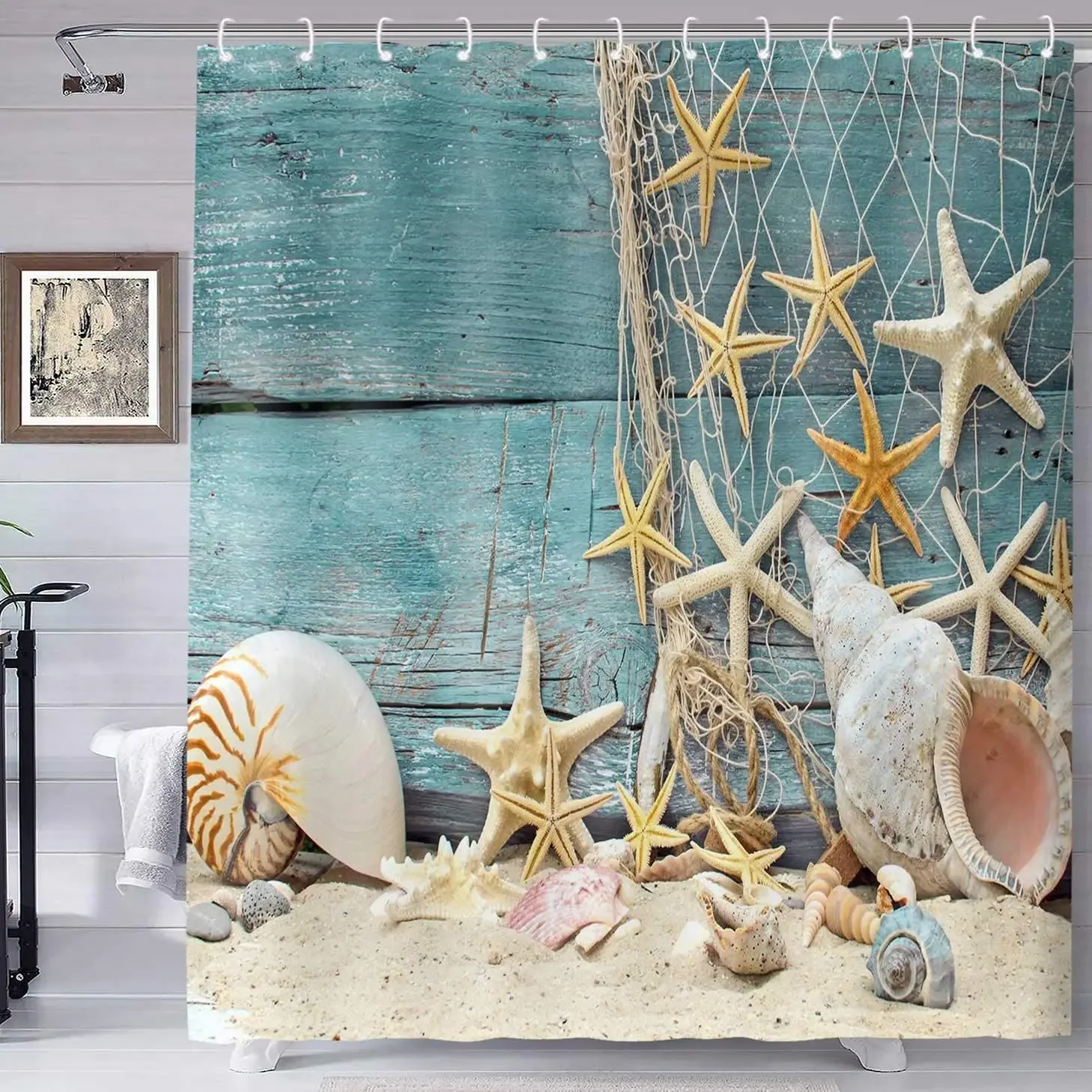 Shower Curtain Liner - Muschel Duschvorhang Sommer Strand Seestern auf