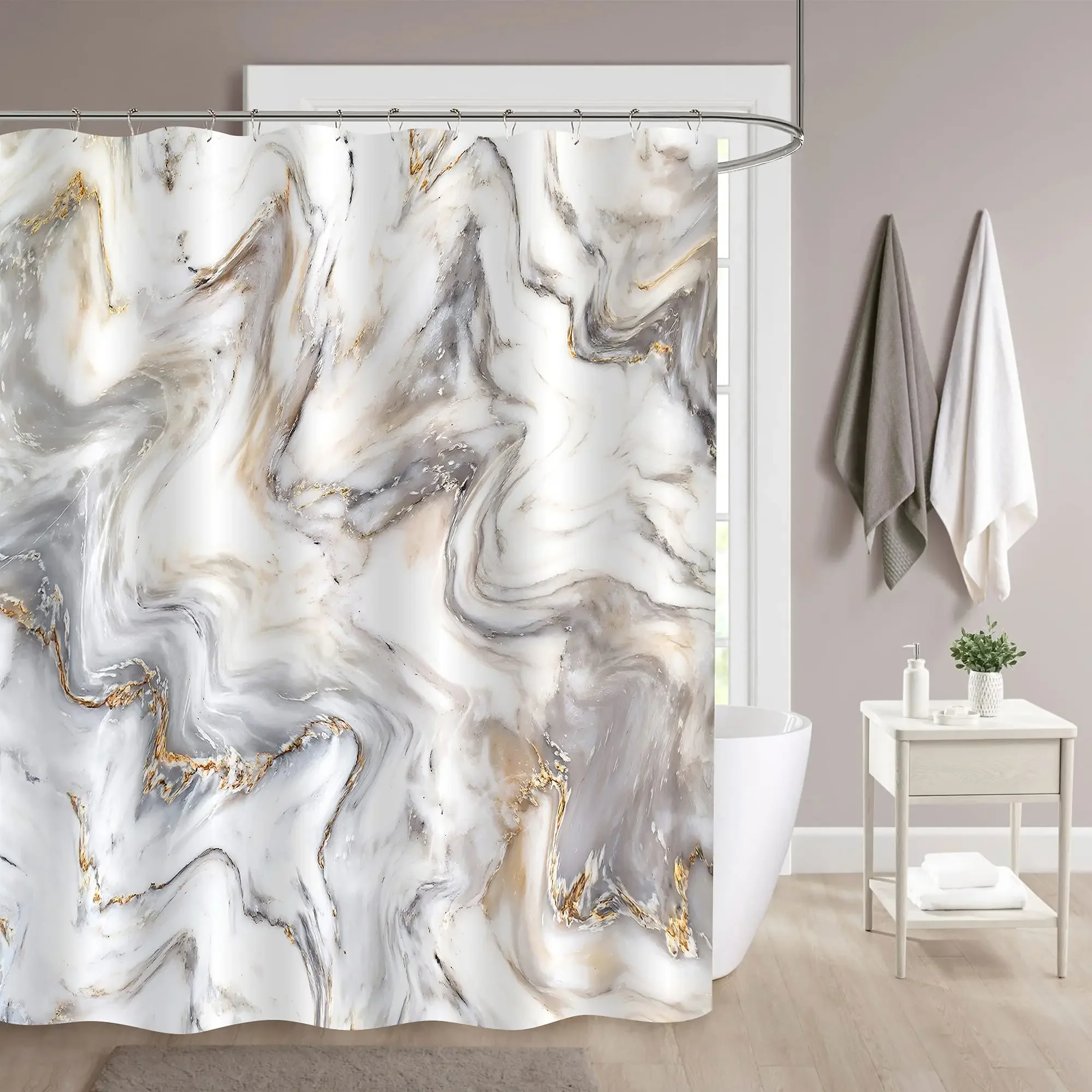 Grau-Gold-Marmor-Tinten-Textur – Shower Curtain Liner Bewertung und Preis